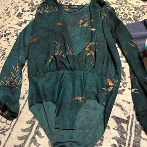 Zara Teal Patterned Long Sleeve Top